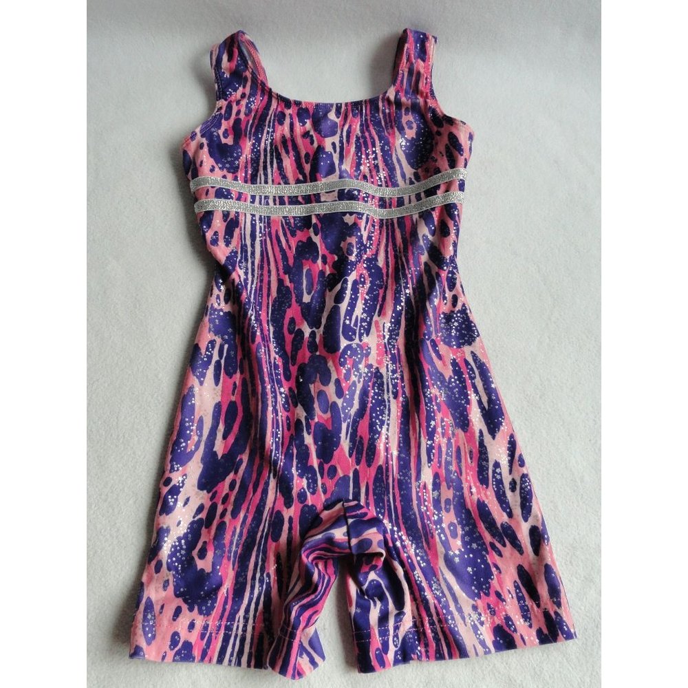 Danskin Now Purple and Pink Zebra Print Longline Leo - Girls Size XS